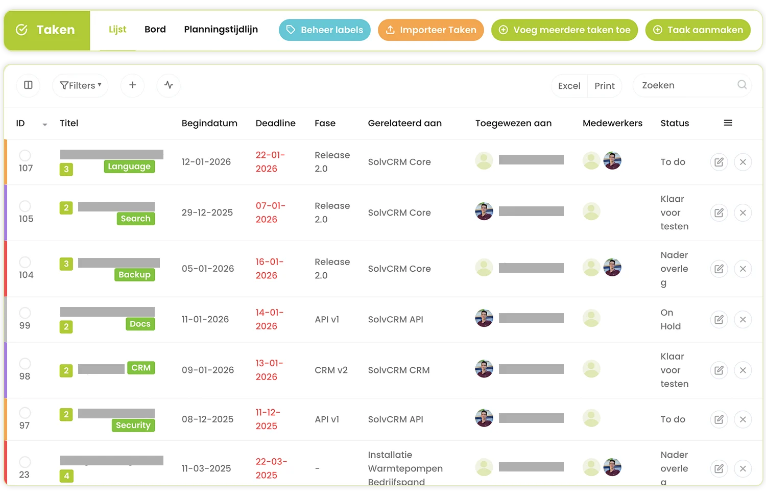 SolvCRM+ werkorderplanning en statussen